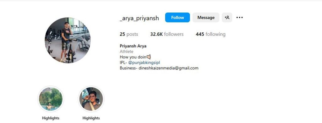 Priyansh Arya Social Media Account